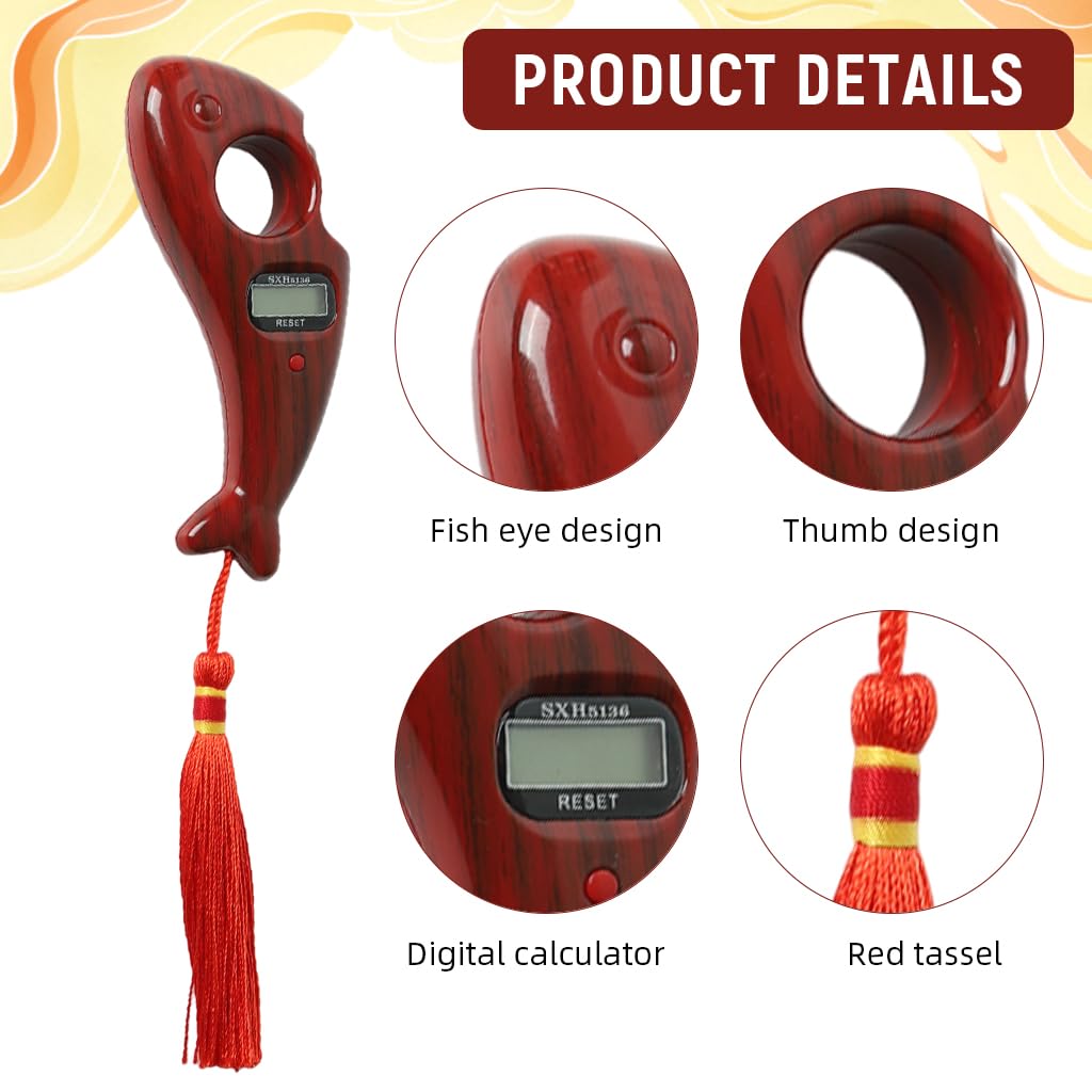 Proberos Digital Tally Counter for Spiritual Practices with 99,999 Count Capacity | Wooden Grain Fish Shape Design and Rolling Prayer Beads