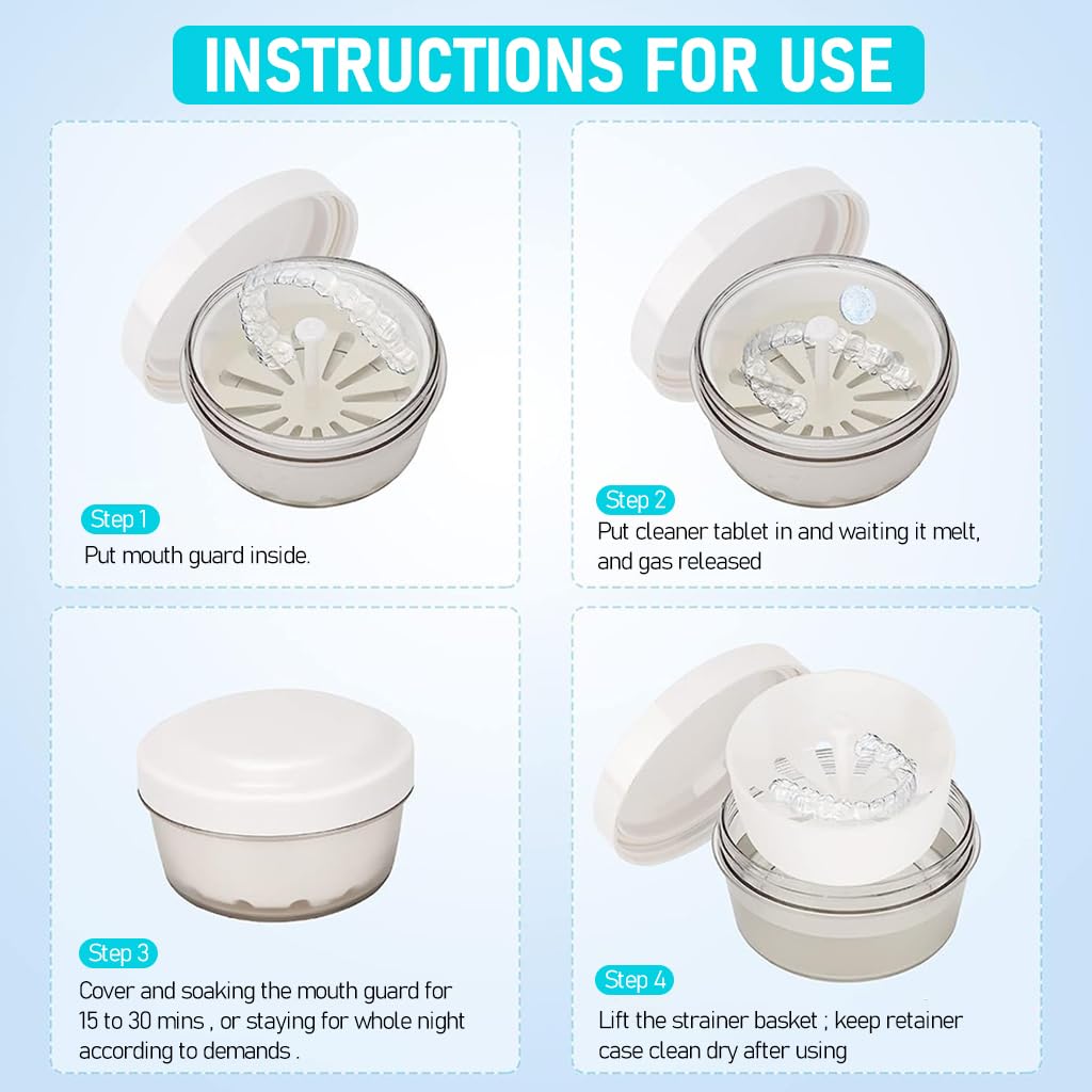HANNEA Leak Proof Denture Case, Denture Cups Bath, Dentures Container with Retainer Basket Denture Holder for Travel, Mouth Guard Night Gum Retainer Case Container