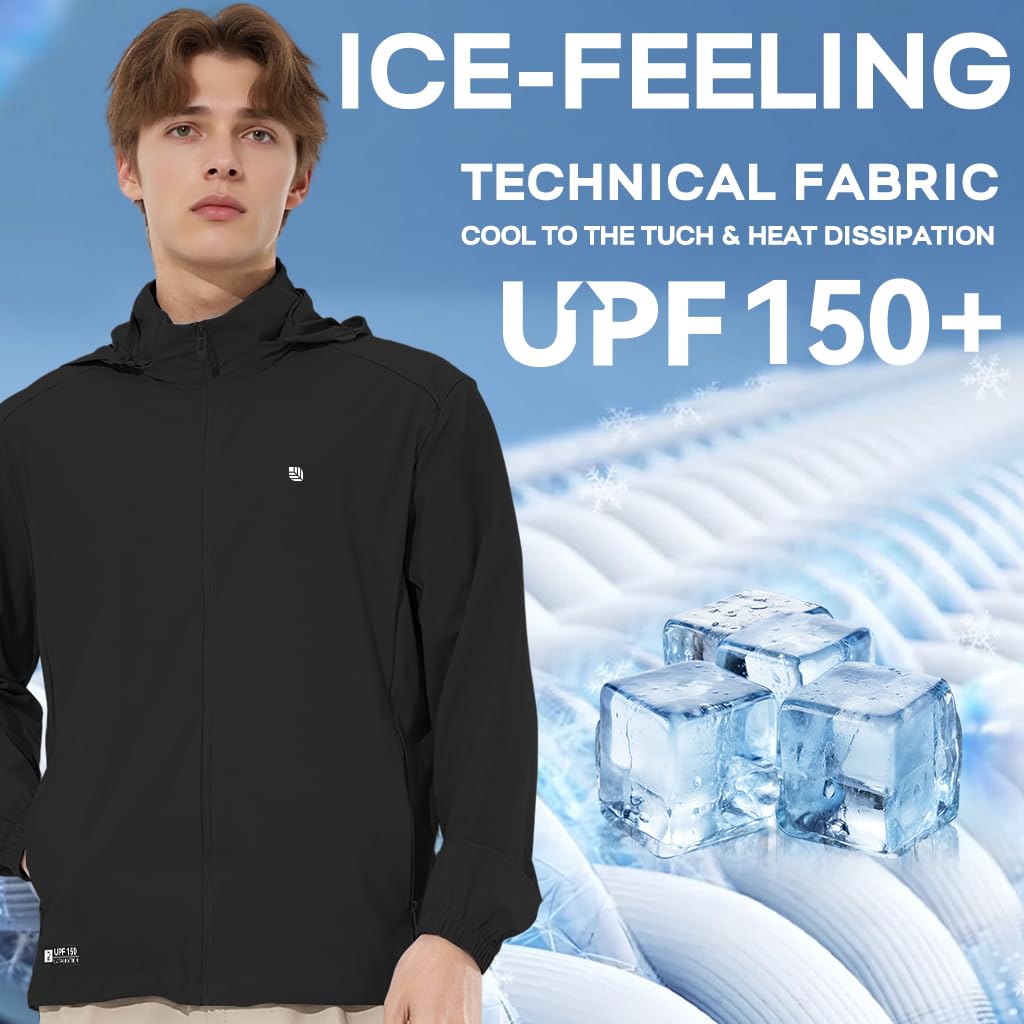 Venzina Sunscreen Jacket for Outdoor Sports with UPF150+ Shield and Ice Silk Cooling Tech | Lightweight Hooded Design for Men