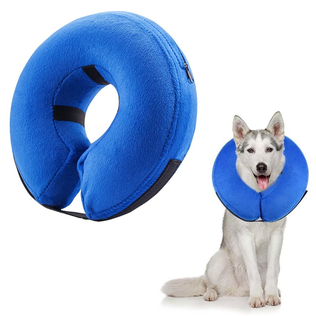 Qpets® Dog Collar, E Collar for Cats Inflatable Dog Cone Collar with Soft Cotton Cover & Velcro Strap & Adjustable Size, After Surgery for Anti-Licking Cone Collar for Cat Dog(L, 38-50cm)