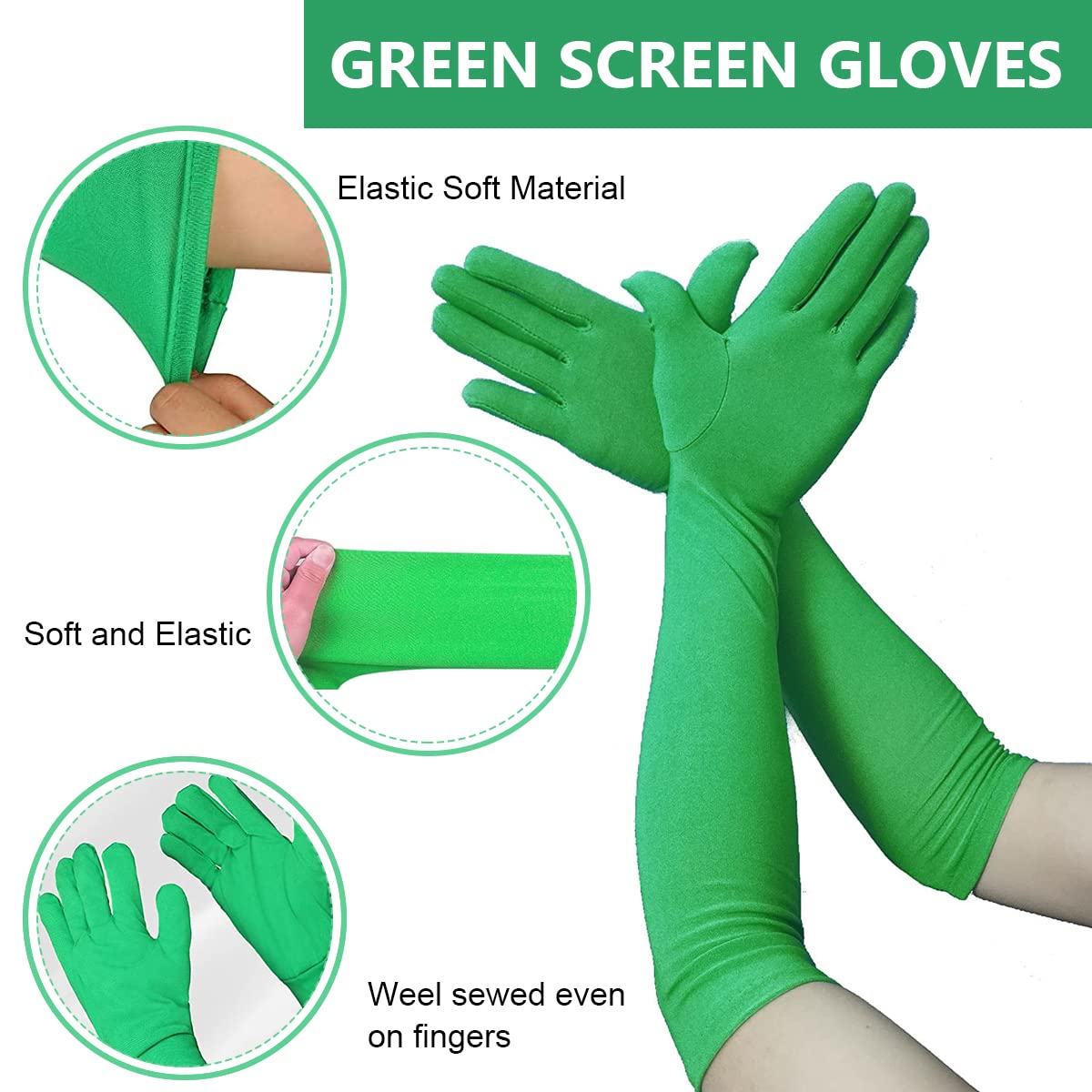 Verilux® Green Screen Photography Props Green Headcover and Long Sleeve Gloves Chroma Key Special Effects Background Chroma Keying Green Gloves and Head Cover for Digital Image and Video Editing