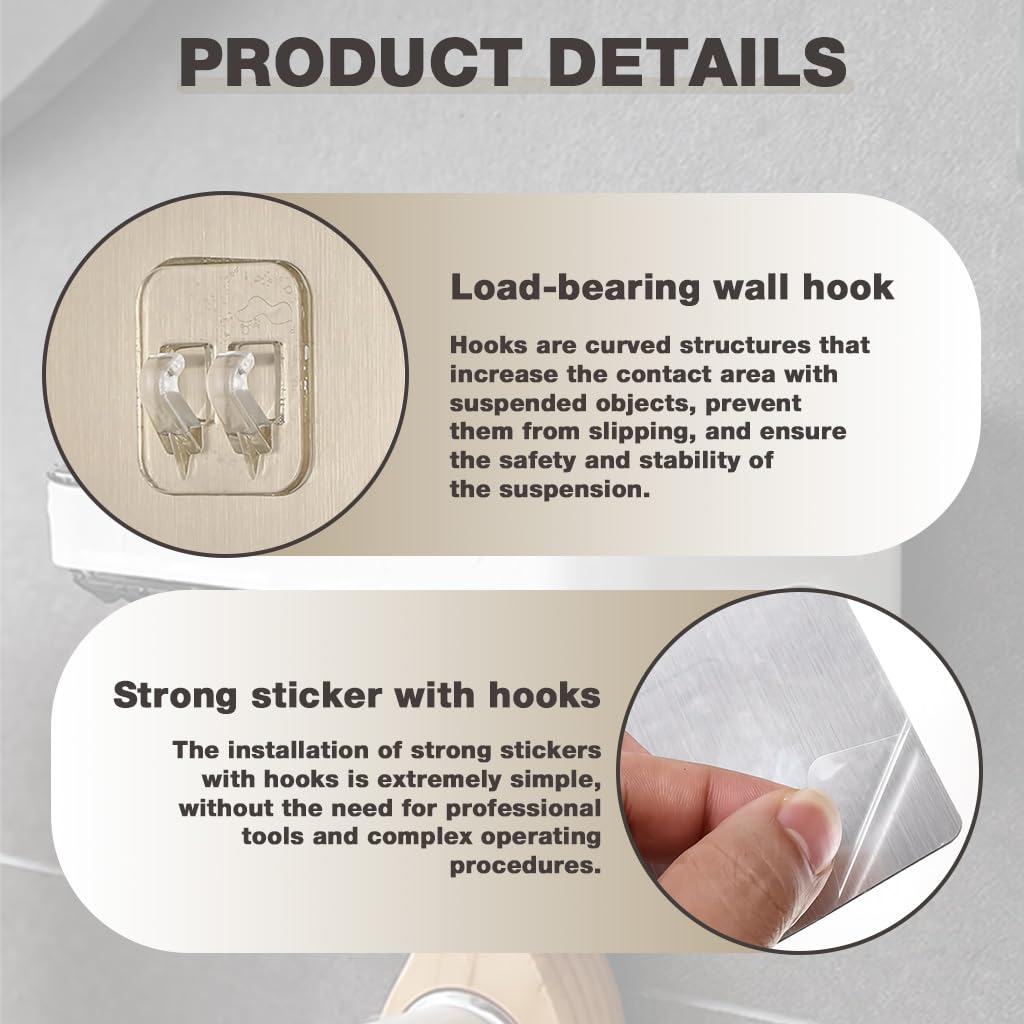 HASTHIP Adhesive Mounted Hook Plates for Kitchen and Bathroom with Dual Hooks 12Pcs featuring Golden Brushed Finish | Easy Peel and Stick Installation