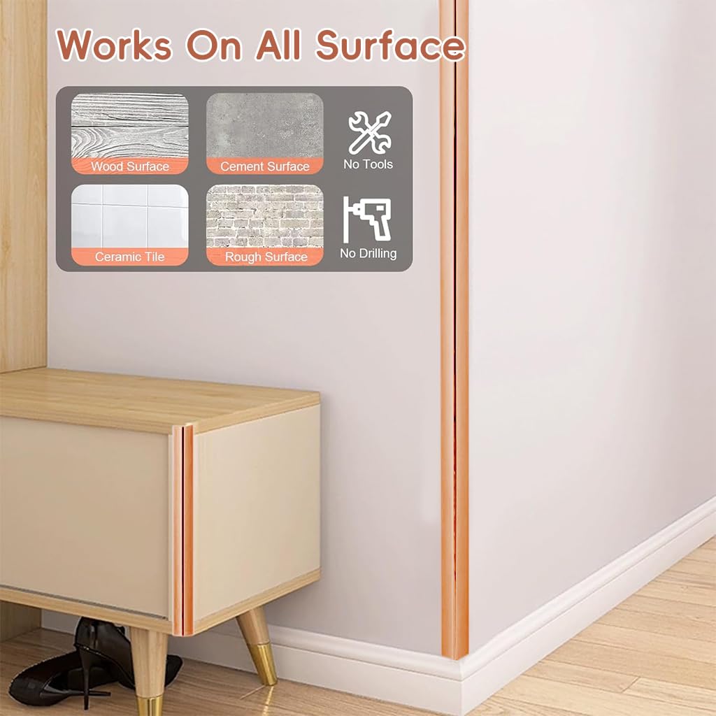 HASTHIP Wall Molding Trim for Table Edge and Door Frame featuring Flexible PVC | 9.84ft x 0.78in Rose Gold 3PCS