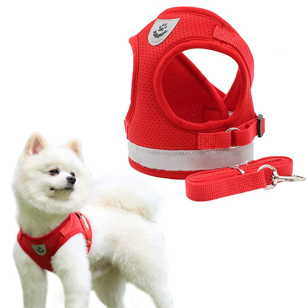 Qpets  Dog Vest Harness for Puppy with 1.2m Dog Leash Adjustable Size Dog Vest Harness Breathable Mesh Fabric with Safety Reflective Strip Dog Harness for Dogs of 7.5kg-10kg,(XL, Red)