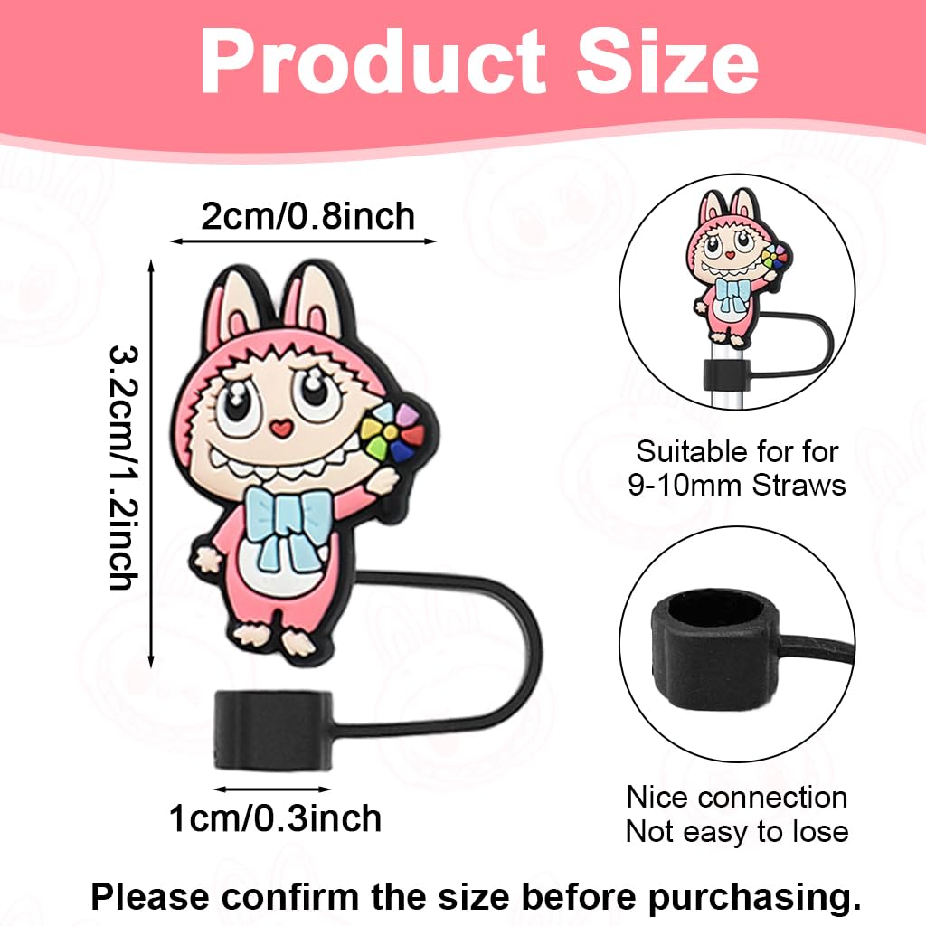 FANCYKU Cartoon Silicone Straw Caps for 10mm Tumblers with Reusable Dust Covers | 10 Pcs