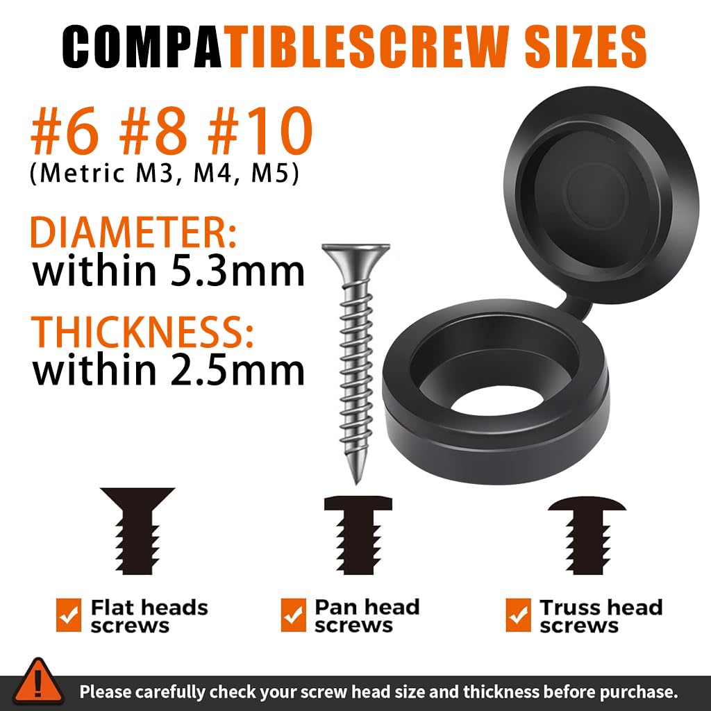 Serplex Plastic Hinged Screw Cover Caps for Home and Industrial Use 300 pcs | Black