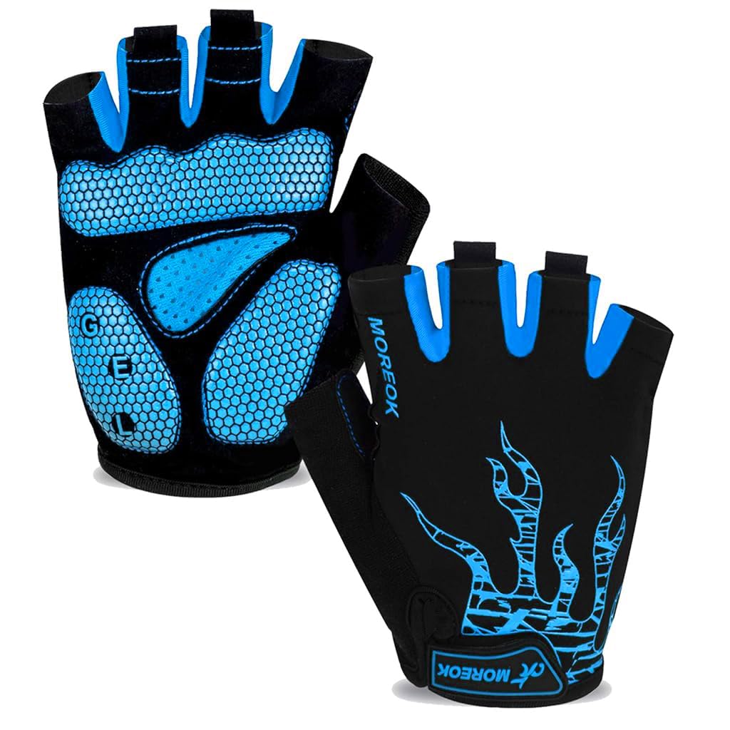 Proberos® Cycling Gloves with Cushion Gel Palm Pads Breathable Fingerless Anti-numbness Cycling Gloves Fashion Print Fingerless Gym Gloves for Cycling/Weight Lifting/Motorcycling, L, Blue