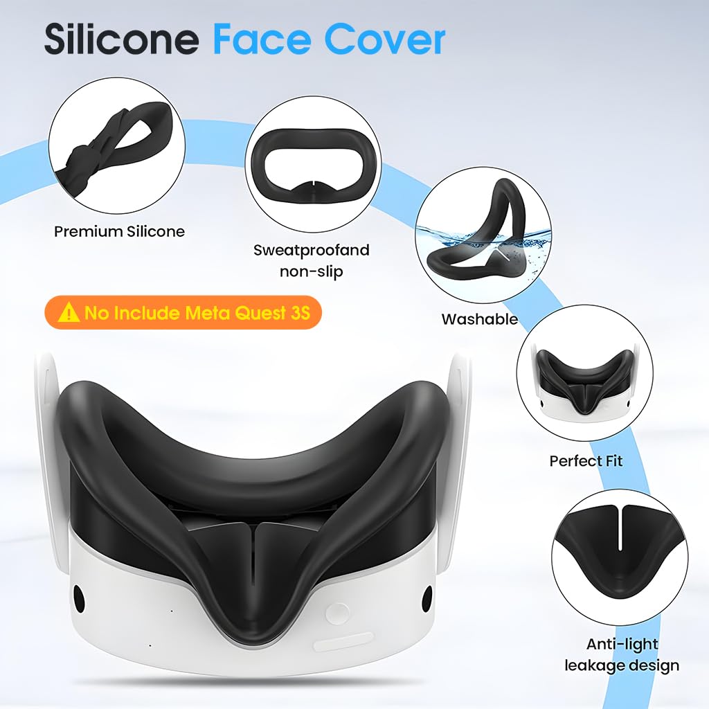 ZORBES Silicone Accessories for Meta Quest 3S featuring 5‑in‑1 Protective Case Set | Face Pad and Lens Cover