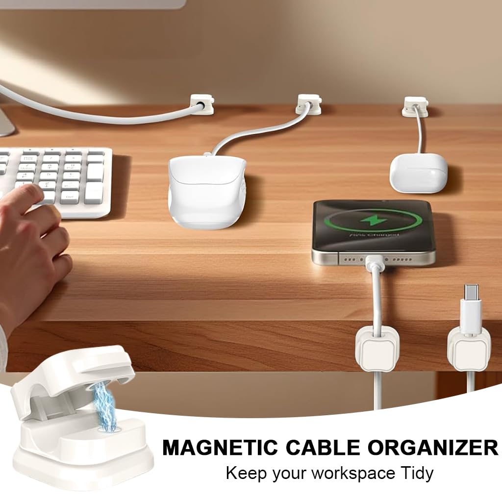 ZORBES Magnetic Cable Clip Organizer 6 Pcs for Desk and Car with Self Adhesive Base | ABS Cord Holder for Home and Office