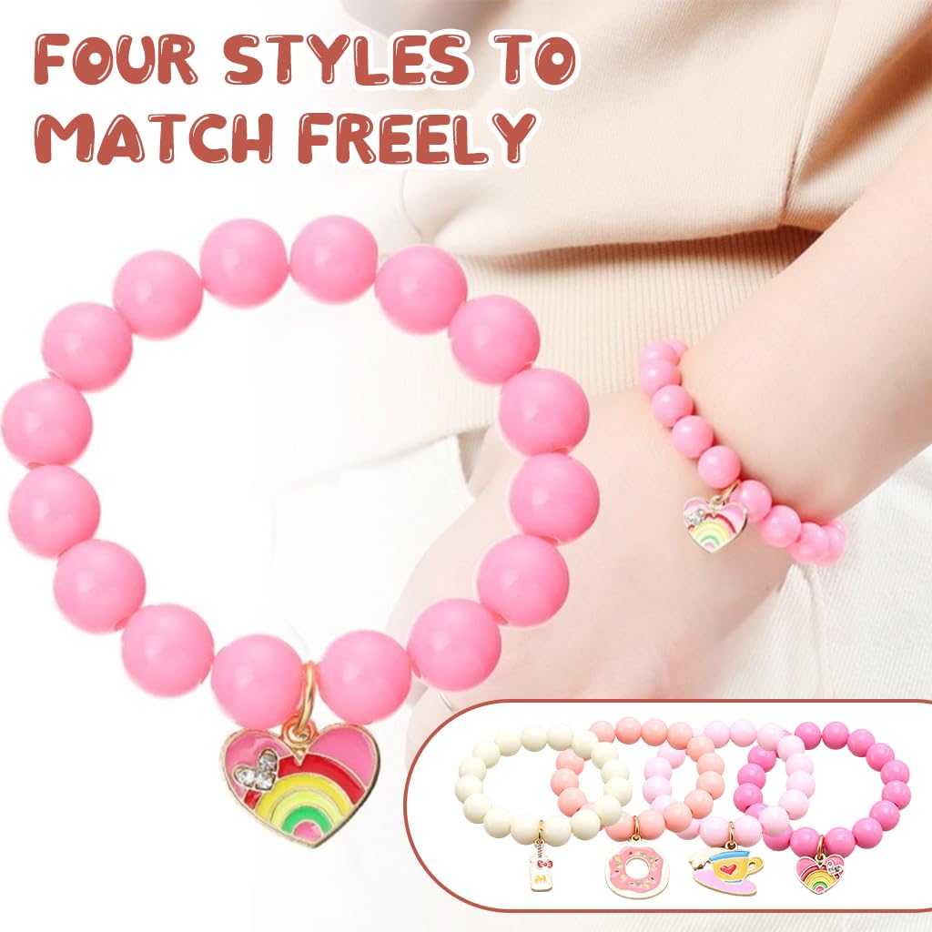 SANNIDHI Beads Bracelet for Girls Kids 4pcs Combo Kit, Cute Cartoon Friendship Bracelet, Acrylic Color Beaded Hand Bracelets with Alloy Enamel Charms, Children's Day Gift for Girls