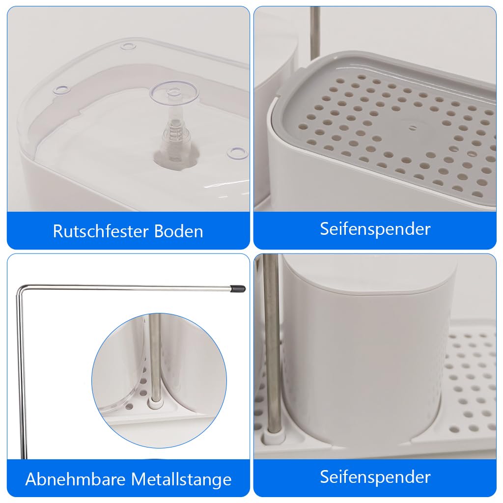 HASTHIP 4 in 1 Soap Dispenser for Kitchen Sink with Organizer and Sponge | Compact White Design