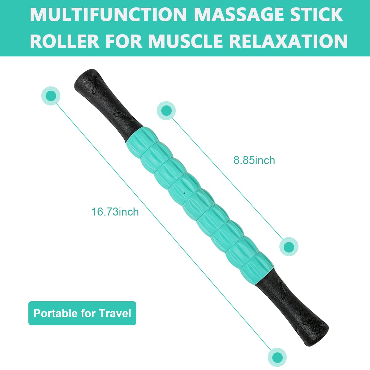 ELEPHANTBOAT Muscle Roller Massage Stick for Full Body Relief with 9 Section Design | 43cm Green PP PVC