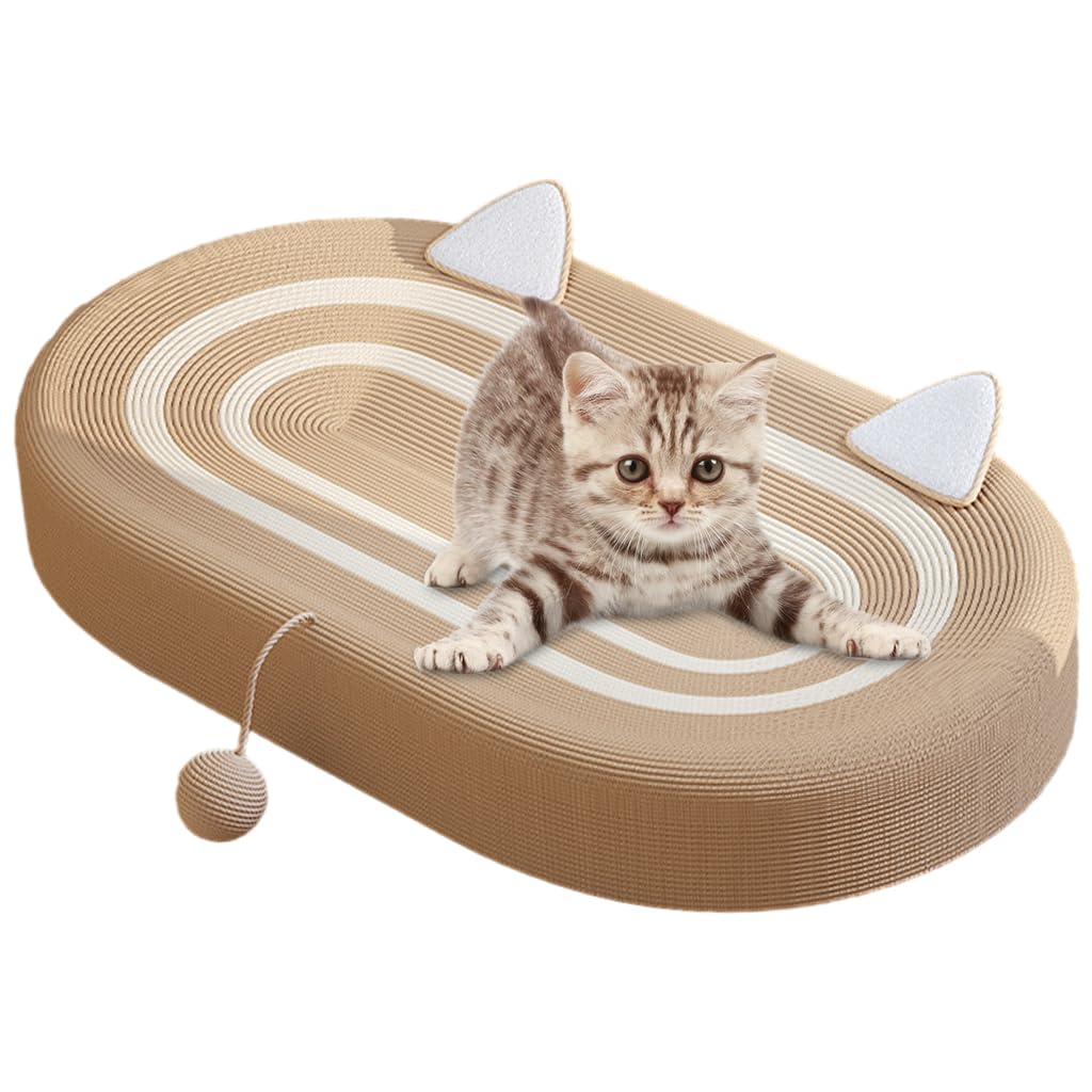 Qpets Cat Scratcher Bed for Sleeping and Play with Teaser Ball Toy 23.6 in Sisal Hemp | Cozy Rest Spot for Cats