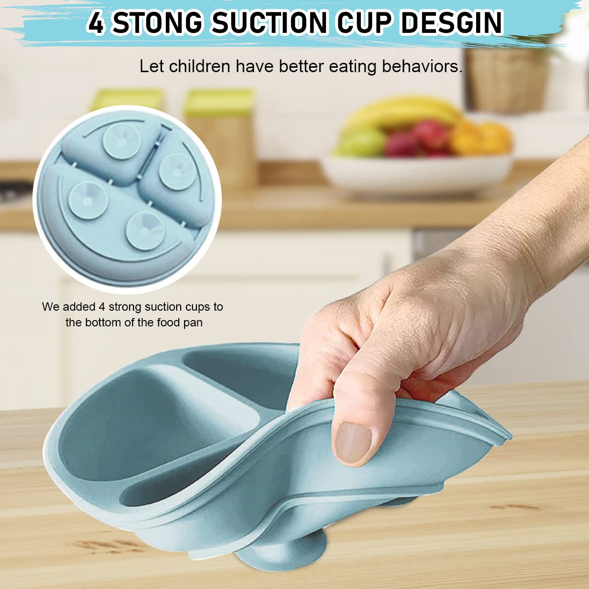SNOWIE SOFT Suction Plates for Baby Feeding with 4 Suction Cups and Silicone Dividers | BPA Free