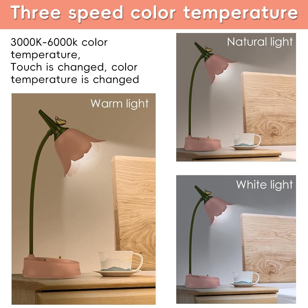 ELEPHANTBOAT Desk Lamp for Reading with 3 Color Dimmable LED & Touch Sensor | USB Rechargeable 1200mAh Flexible Arm Light