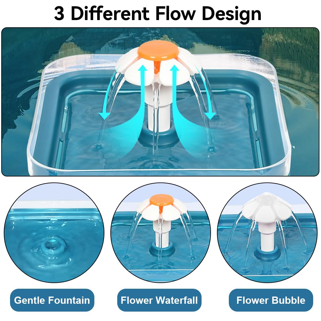 Qpets Cat Water Fountain for Cats and Small Dogs with 2.2L Capacity and Ultra Silent Pump | Cute Floral LED Dispenser in Green