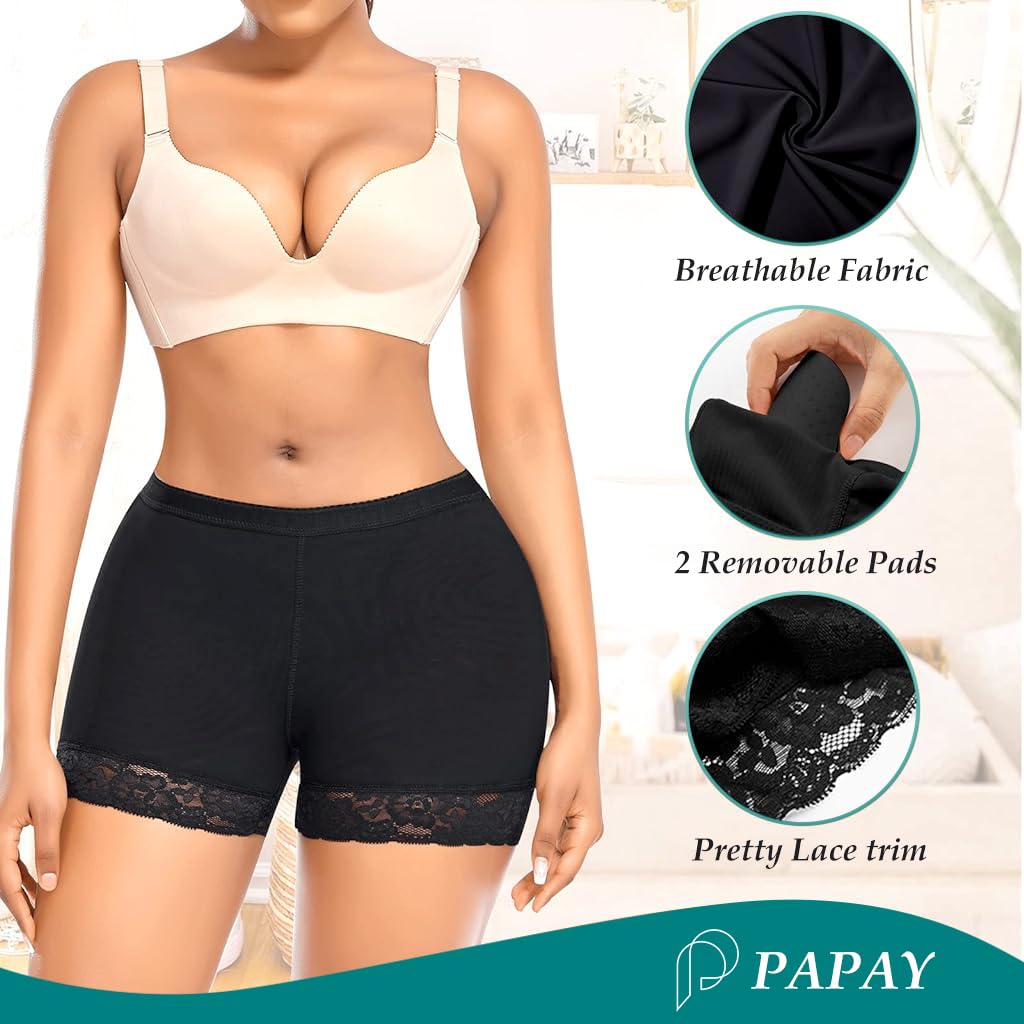 PALAY Womens Padded Underwear for 28‑30 in Waist with High Waist Hip Pad Enhancer | 3PCS Black