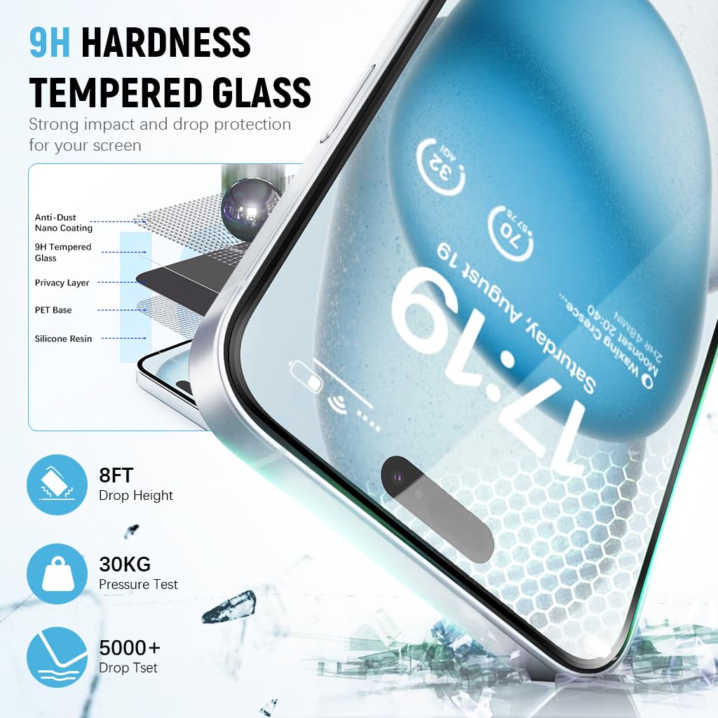 ZEITEL Privacy Screen Protector for iPhone 15 6.1 in with 9H Tempered Glass and Auto Alignment | 2 Step Bubble Free Installation