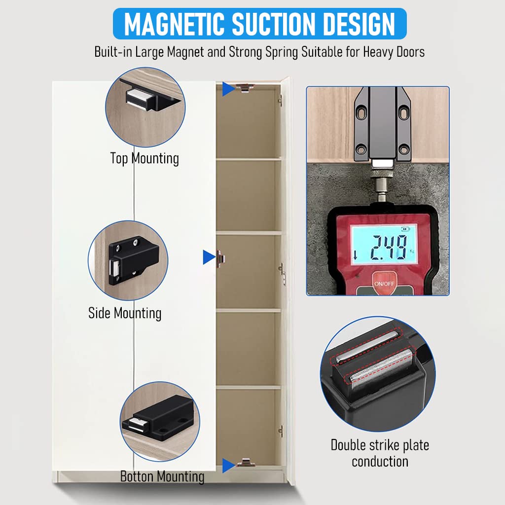 HASTHIP Magnetic Push Latch for Cabinet Doors featuring Push to Open Lock 7.8×4.65×1.7 cm | Black ABS Set of 2