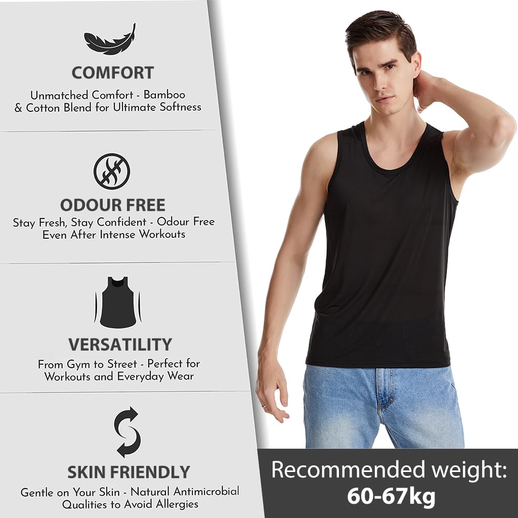 GUSTAVE® Vest for Men Gym Vest Breathable Mesh Vest for Men Quick Dry Sport Vest Ice Silk Men's Vest Training Sleeveless Top for Daily, Fitness, Yoga, Size XL Black