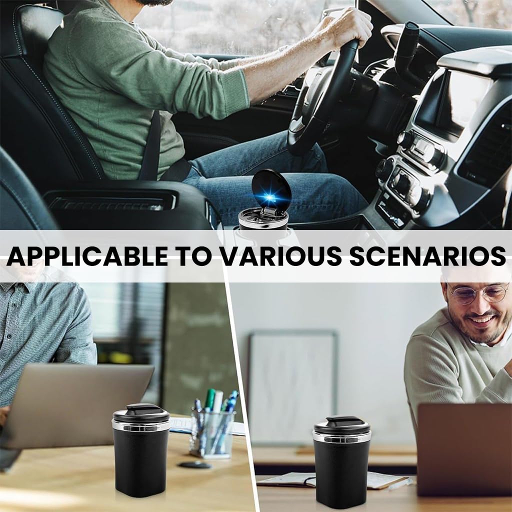 ZIBUYU Car Ashtray with Lid featuring Heat‑Resistant Ceramic Liner for Smoke Control | Fits Most Vehicle Cup Holders