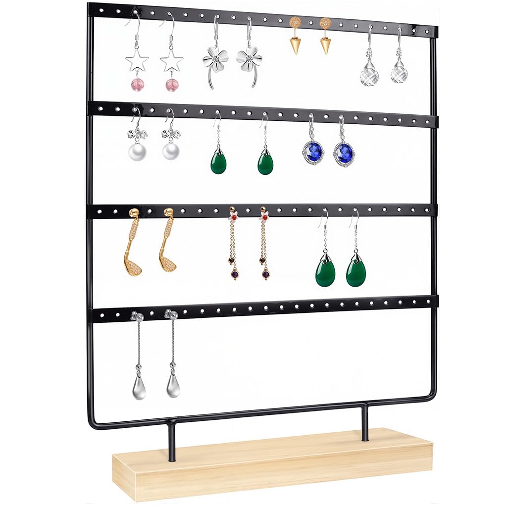 HASTHIP Earrings Organizer for Display with 4 Tier 88 Slot Metal Stand and Wooden Base | for Women