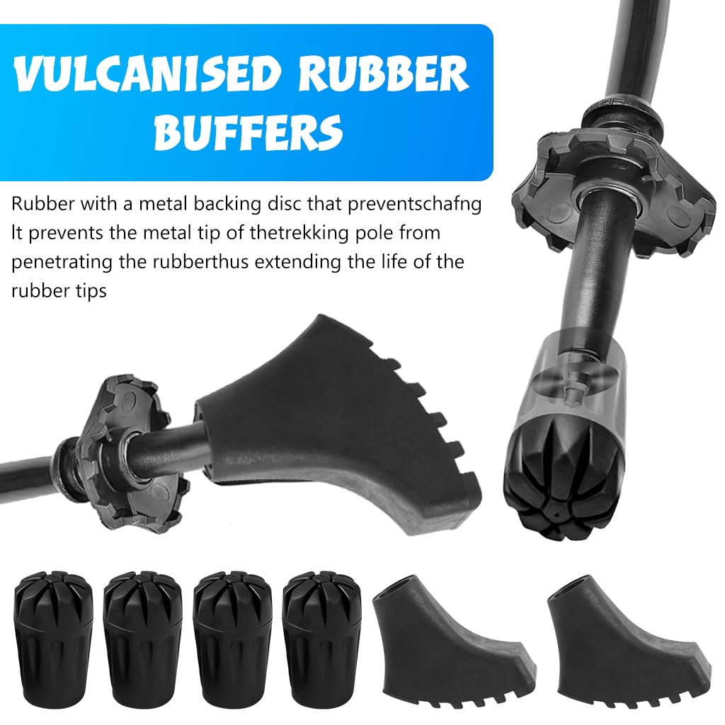 Proberos Trekking Pole Rubber Tips Replacement Kit 6 Pcs for Hiking and Walking | Anti Slip Feet for Outdoor Use