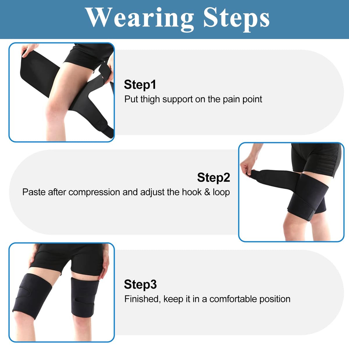 HANNEA® Adjustable Thigh Brace Support, Unisex Breathable Neoprene Anti-slip Hamstring Compression Sleeve Wrap, Support and Thigh Wraps for Men and Women, M