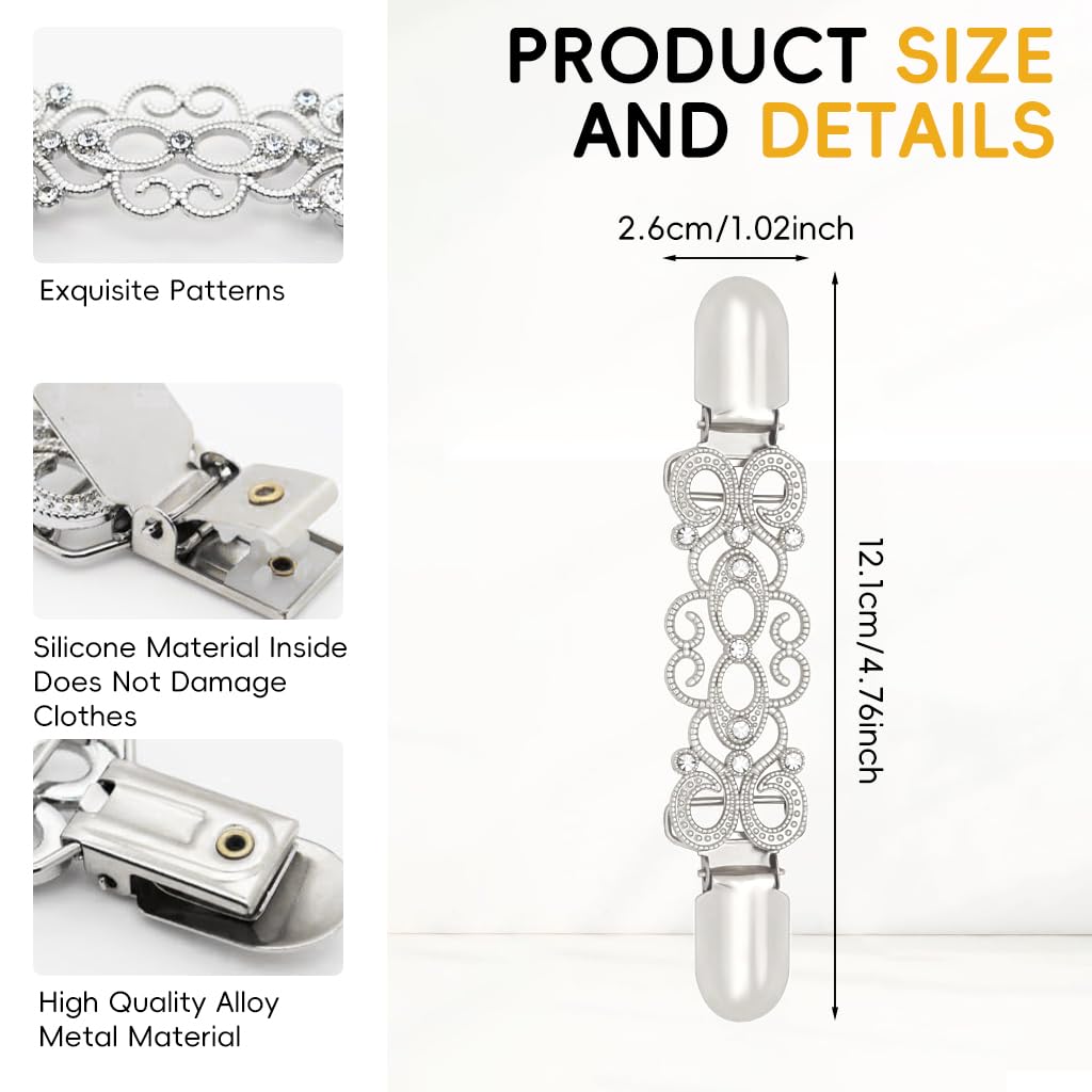 SANNIDHI Shawl Clips for Women 2Pcs with Cutout Diamond Design in Gold and Silver | Secure Privacy Guards for Cardigans and Scarves