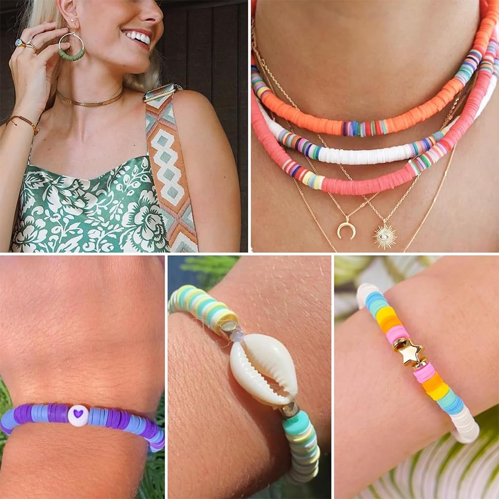 SANNIDHI Pearls Clay Beads Kit for Bracelet Making with 18 Colors & Charms | DIY Gift for Girls 6-12