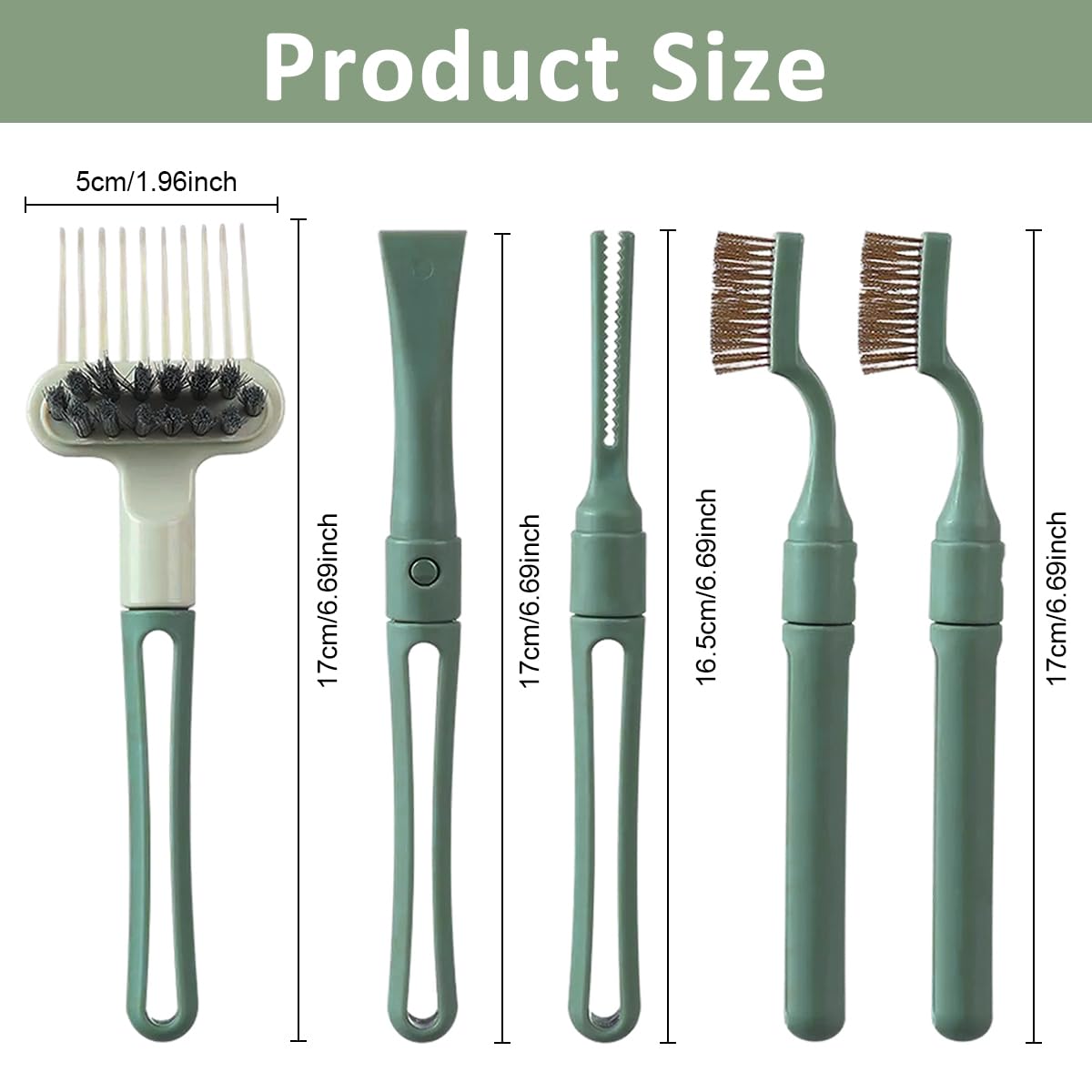 MAYCREATE® Hair Brush Cleaning Tool Comb Cleaning Brush Hair brush Cleaner Comb, 5-in-1 Hair Brush Cleaning Tool, Hair Brush Remover Rake for Removing Hair Dust,Home and Salon Use(Green)