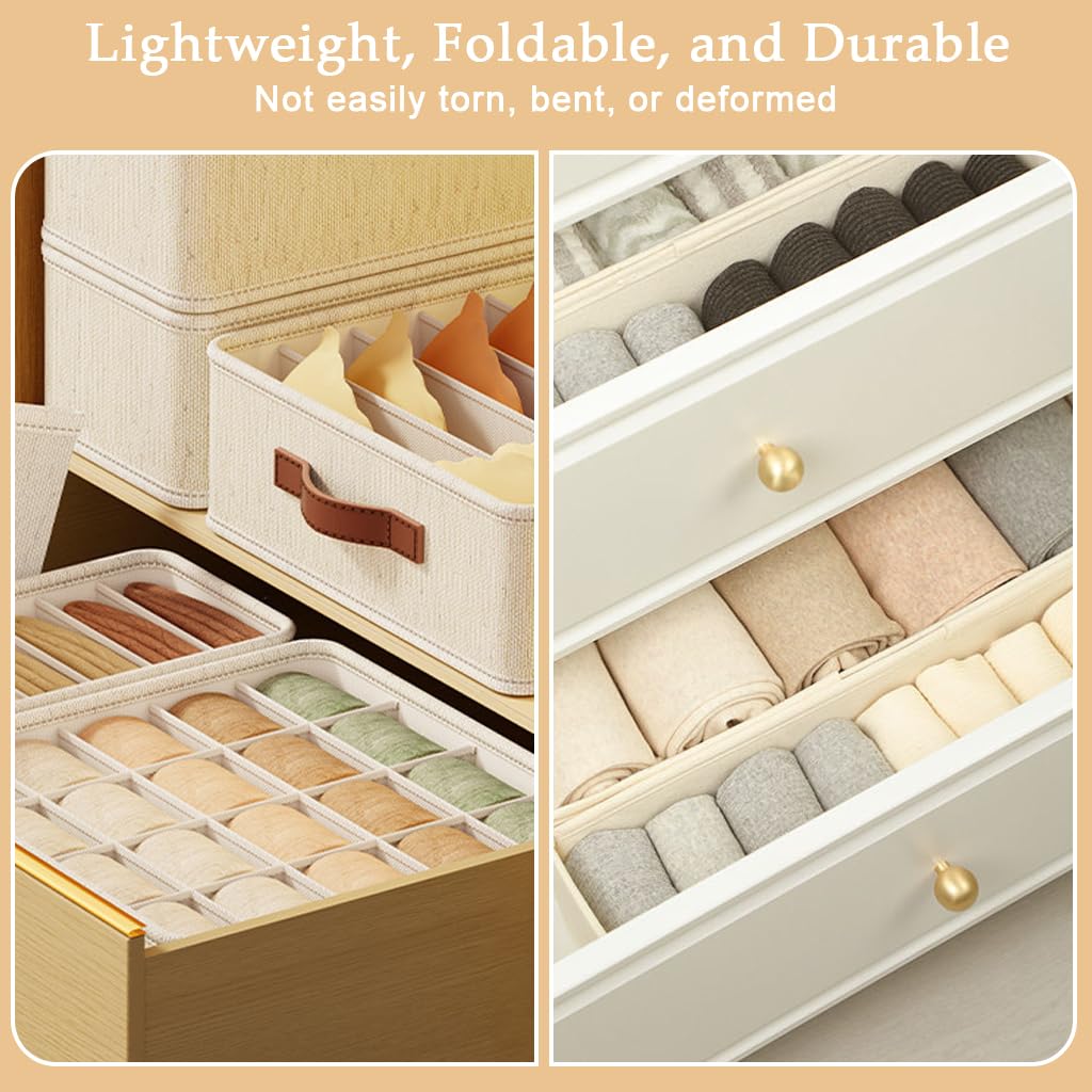 Zibuyu Undergarments Organizer 3PC Set for Women with 33 Slots and Foldable Cotton Jute Design