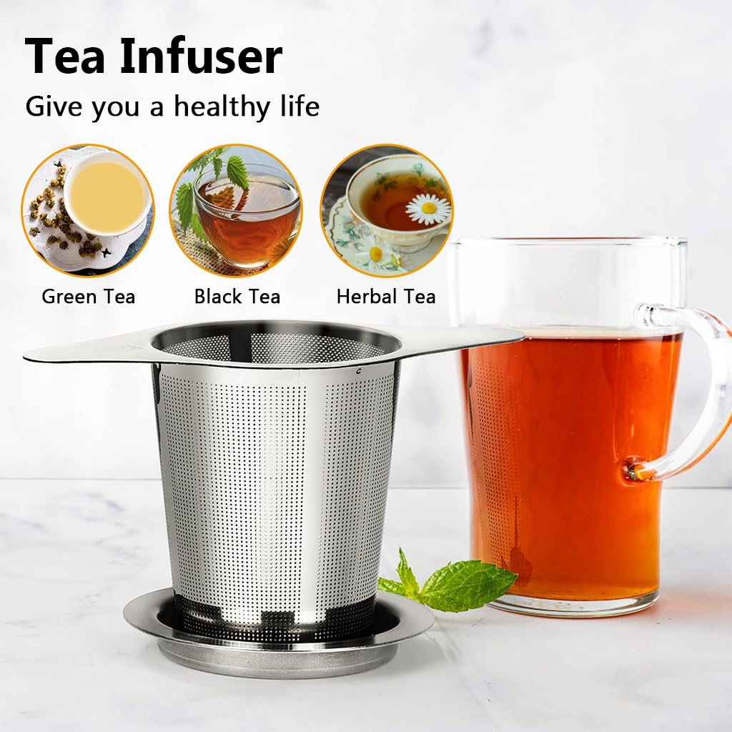 Supvox® 304 Stainless Steel Tea Infuser Tea Strainer with Lid Tea Filter for Loose Tea, Chamomile, Green Tea Loose Leaves 2.95 inches Height Fine Mesh Strainer for Teapots, Cups, Mugs