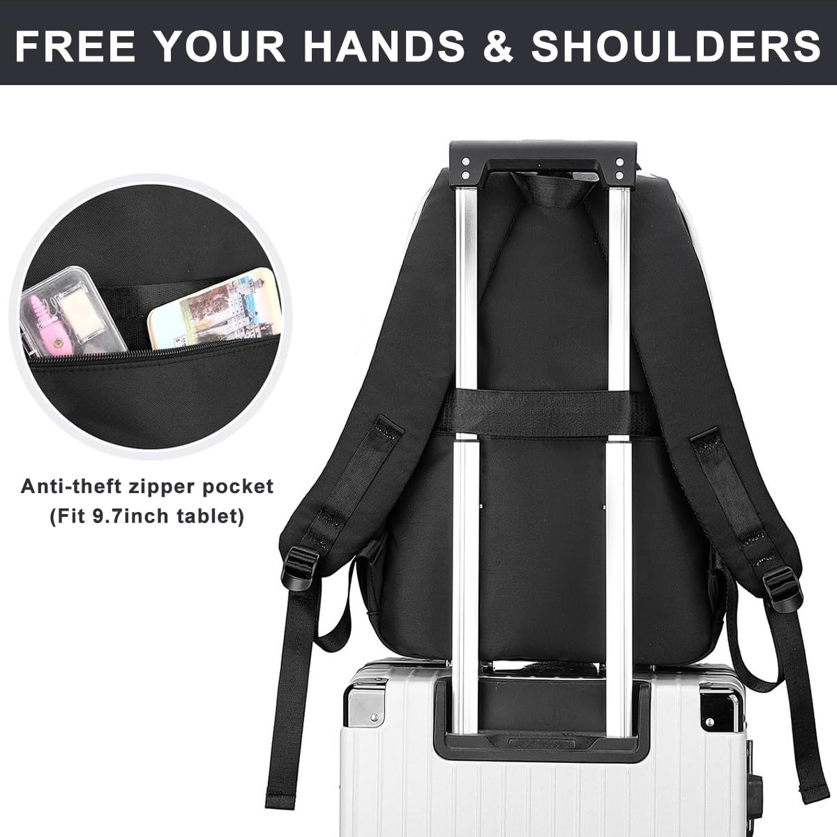 PALAY® School Bag School Girls Backpack Large Capacity 26L School Backpack Breathable Shoulder Strap Design Travel Backpack Fashion Black Nylon School Backpack Gift for Girls