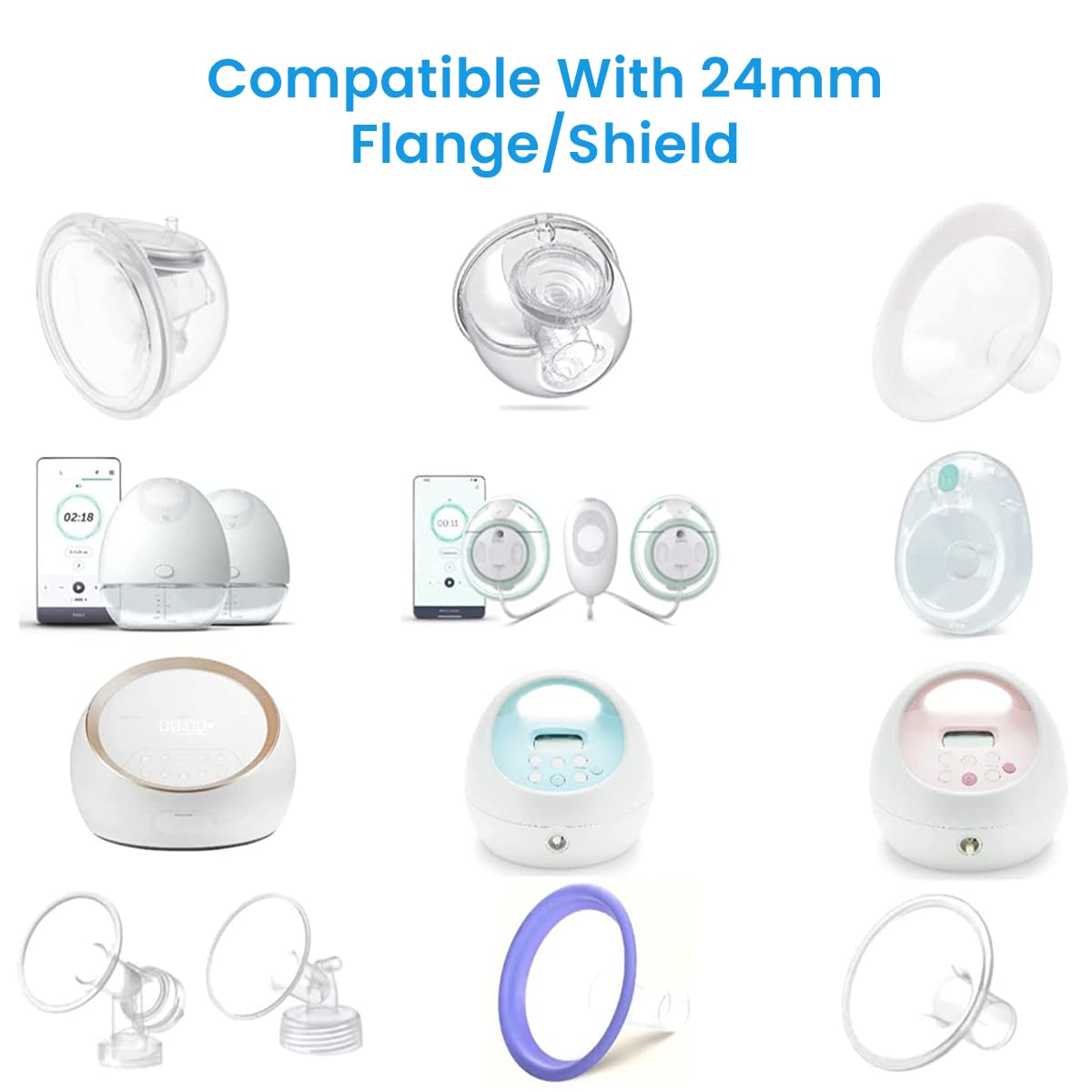 SNOWIE SOFT® 4pcs Breast Pump Accessories for Breast Pump, 21mm Flange Inserts Suit for Medela, Spectra 24mm Shields/Flanges, Breast Shields, Shaped Around You for Comfortable and Efficient Pumping