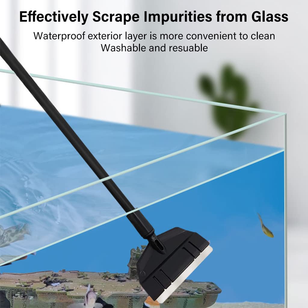 Qpets 22inch Aquarium Algae Scraper Set with 1 pcs Algae Removing Scraper and 5 Replace Scraper Blades, Glass Scraper, Fish Tank Cleaner, Detachable to Adjust Length