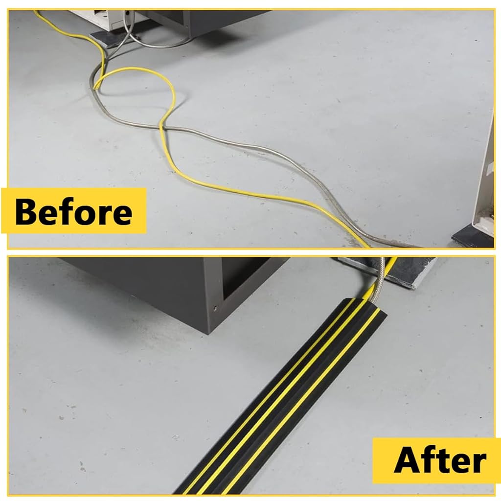 HASTHIP® Floor Cable Cover with 3 Channels, Heavy Duty PVC Cord Protector, Cuttable Length, Hide & Protect Wires/Extension Cords, Weatherproof, Versatile Use for Home/Office (2X 6.56ft)