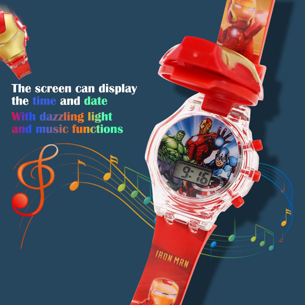 PATPAT Cartoon Kids Watch for Boys with Light and Music, 2pcs 28mm Digital Wristwatch | Adjustable Strap for Ages 2–5