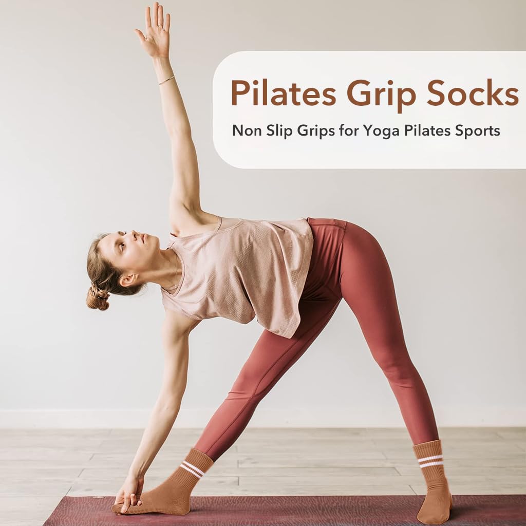 PROBEROS Yoga Socks for Women with Non Slip Silicone Grip | 2 Pairs Cotton Anti Odor