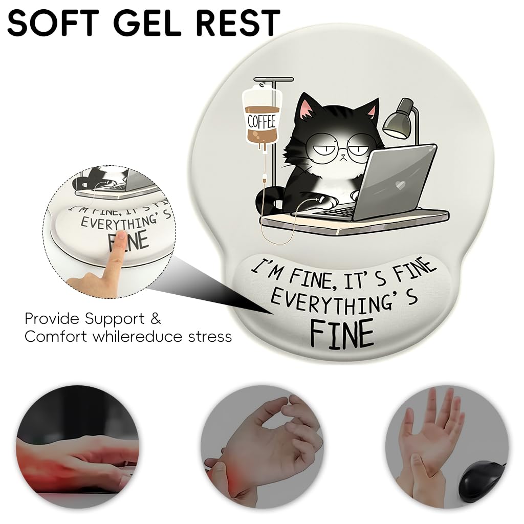 ZORBES Mouse Pad with Wrist Support for Office and Home featuring Soft Gel Rest | Funny Cat Motivational Design
