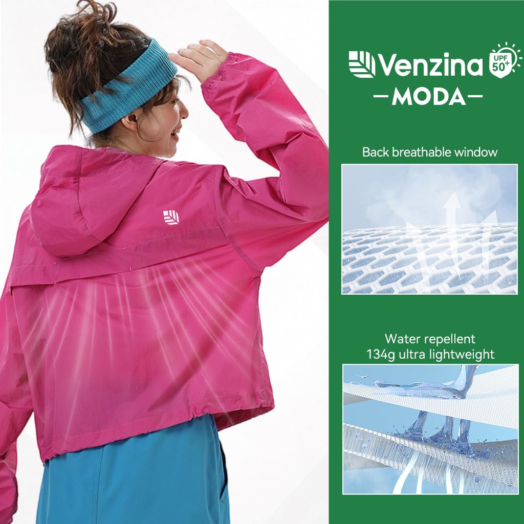 Zibuyu Womens Sun Protection Jacket for Outdoor Sports with UPF 50&Air Vent Design | Lightweight Quick Dry Nylon in Hot Pink