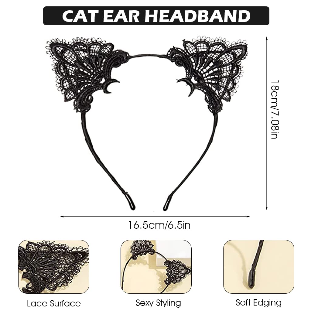 PATPAT Set of 2 Masquerade Masks Lace Eye Mask Cat Ears Headband for Women, Cute Halloween Mask Party Mask Costume for Cosplay Carnival Party Halloween Christmas Valentine Day (Phoenix)