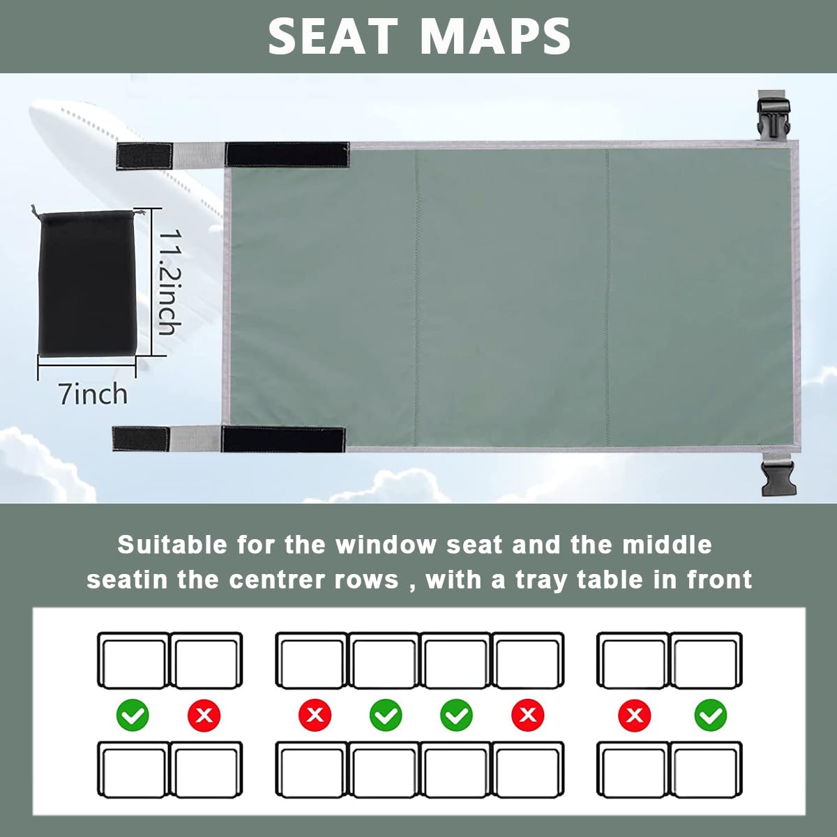 HASTHIP Airplane Footrest for Kids with Adjustable Straps 79×44cm Grey | Toddler Travel Bed