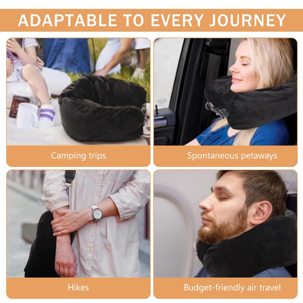 HANNEA Stuffable Neck Pillow for Travel with Quick Release Buckle and Soft Velvet Cover | Packable Case with Zipper Pouch and Removable Shoulder Strap