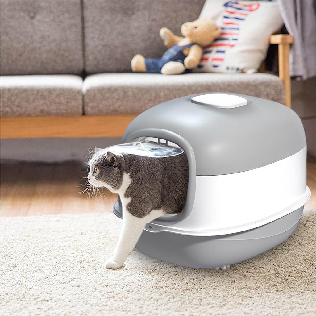 Qpets Cat Litter Box for Large Cats with 180 Degree Flip Lid and UV Sterilization Light | 40×56×40 cm Enclosed Design