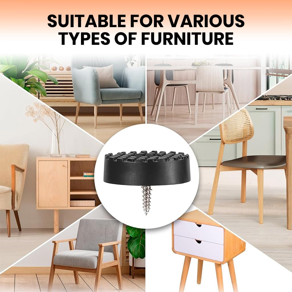 Serplex Table Feet Pads 64PCS Screw In Floor Protectors for Wooden Furniture with Wear Resistant PVC | Anti Slip Risers 2.4cm for Chair Stool Desk