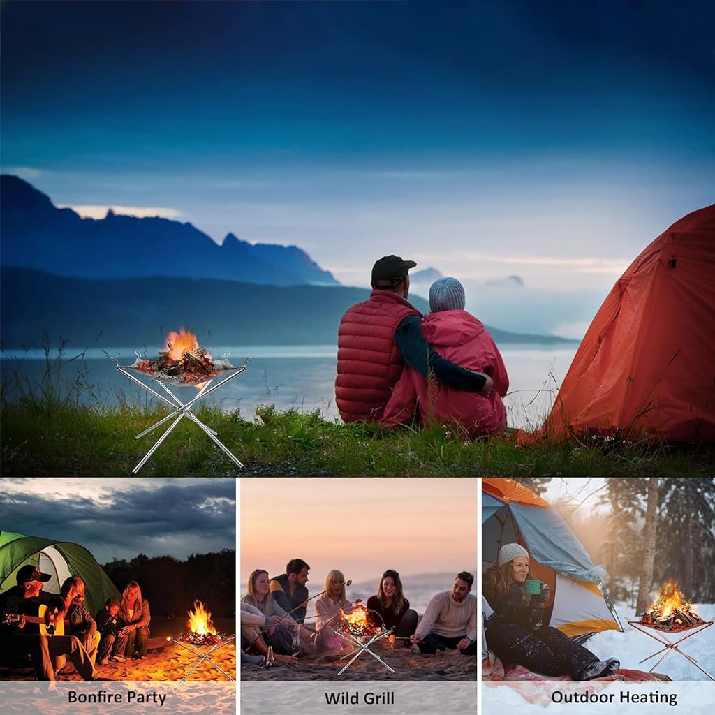 Proberos Portable Fire Pit for Camping with 3.6x3.6x13 in Foldable Design & 304 Stainless Steel Mesh
