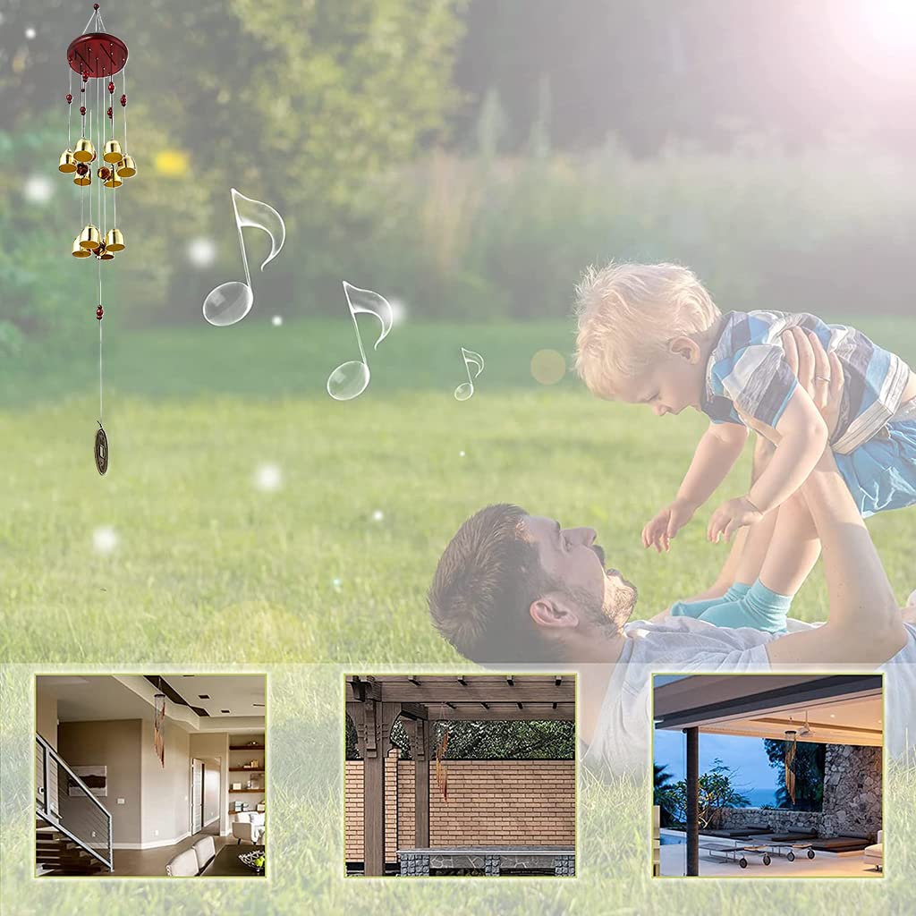 HASTHIP feng Shui Wind Chimes for Home and Garden with 10 Copper Bells and Wooden Roof 75cm