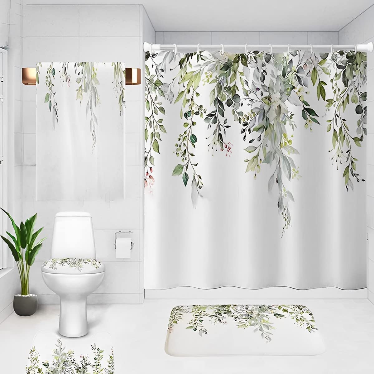 HASTHIP Plant Shower Curtain for Bathroom Decoration with Weighted Hem | 70.8x70.8 in Waterproof Polyester Fabric and Hooks