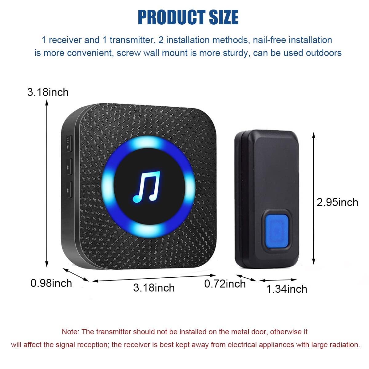 Supvox Wireless Door Bell for Home with IP55 Waterproof Design and 328ft Range | Flash Light Receiver